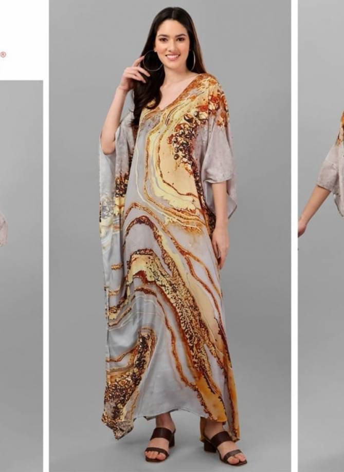 Yellow And Gray Colour Silk Kaftan Jelite New Latest Designer Feather Silk Kaftan Kurti Collection 107